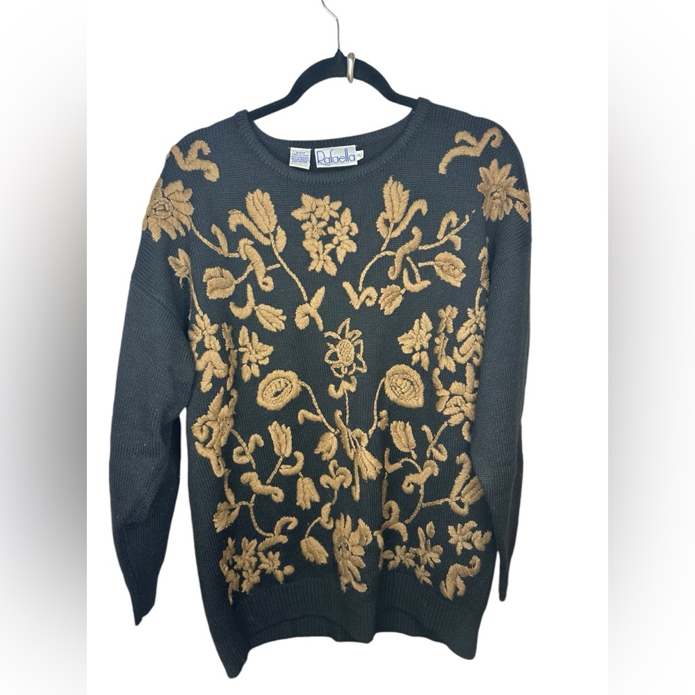 Rafaella Black and Gold Floral Sweater
